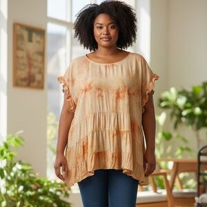 ANDREE BY UNIT Tie-Dye Ruffle Sleeve Tunic - Orange